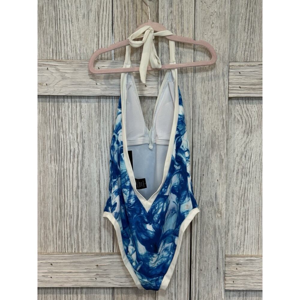 Sole East Swim One Piece Halter Neck Back Tie Swimsuit Blue White Swirl Size S - Picture 4 of 9